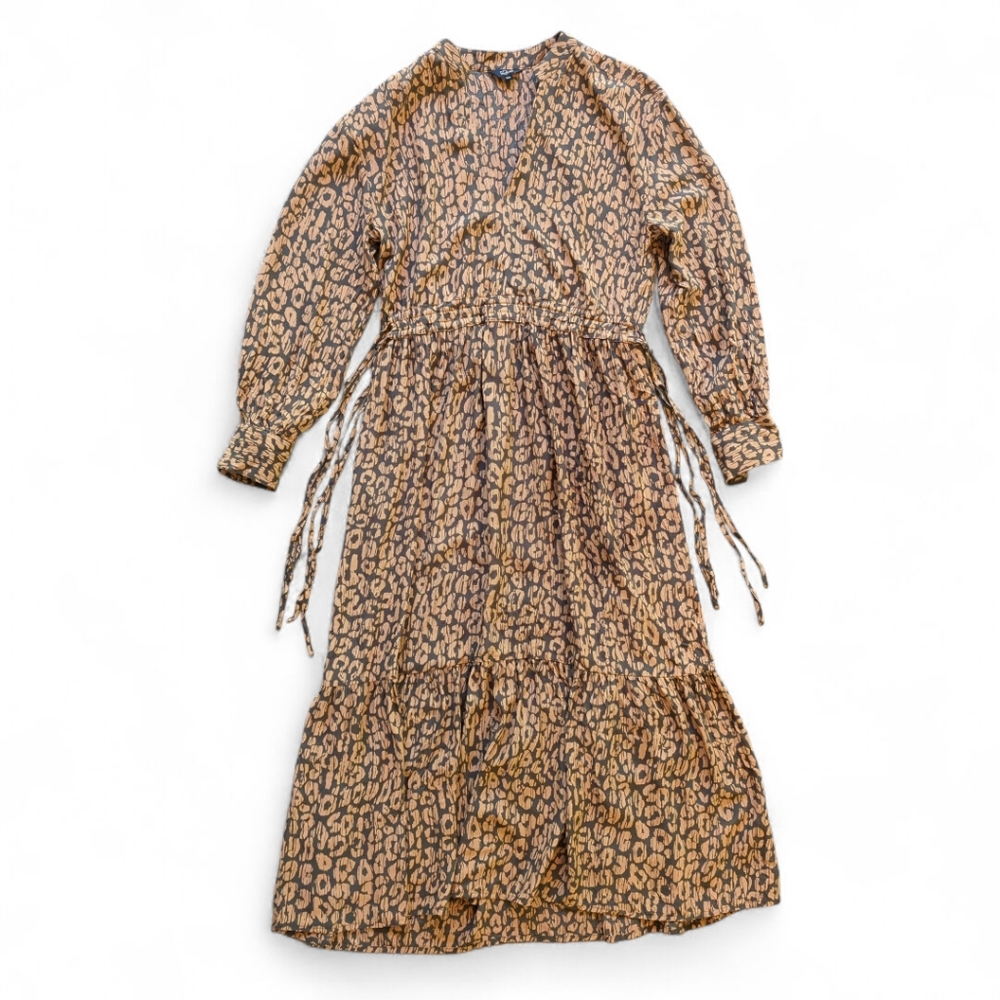 RAILS Maple Dress Batik Cheetah Leopard Print Tiered Boho Midi Button Front XXS‎ - Picture 4 of 15